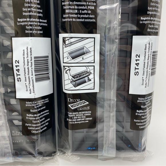 Decor Grates Floor Register ST412 4 By 12 Inch Black Scroll Design Home Set Of 2 - Picture 6 of 7